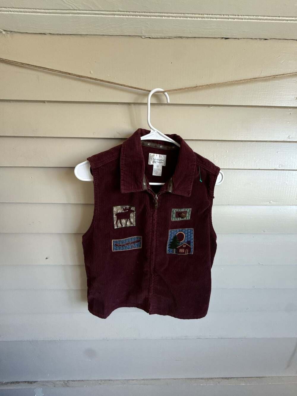 Vintage Corduroy Vest Size S Burgundy Cabin Moose Patches